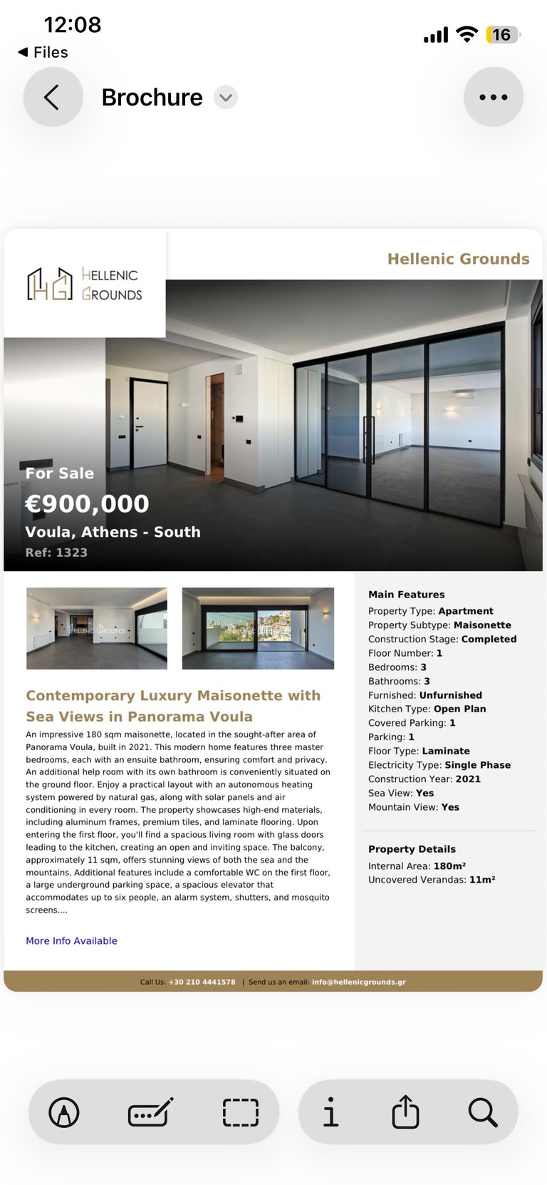 Hellenic Grounds real estate listing for luxury maisonette apartment in Voula, Athens with modern interior and sea views
