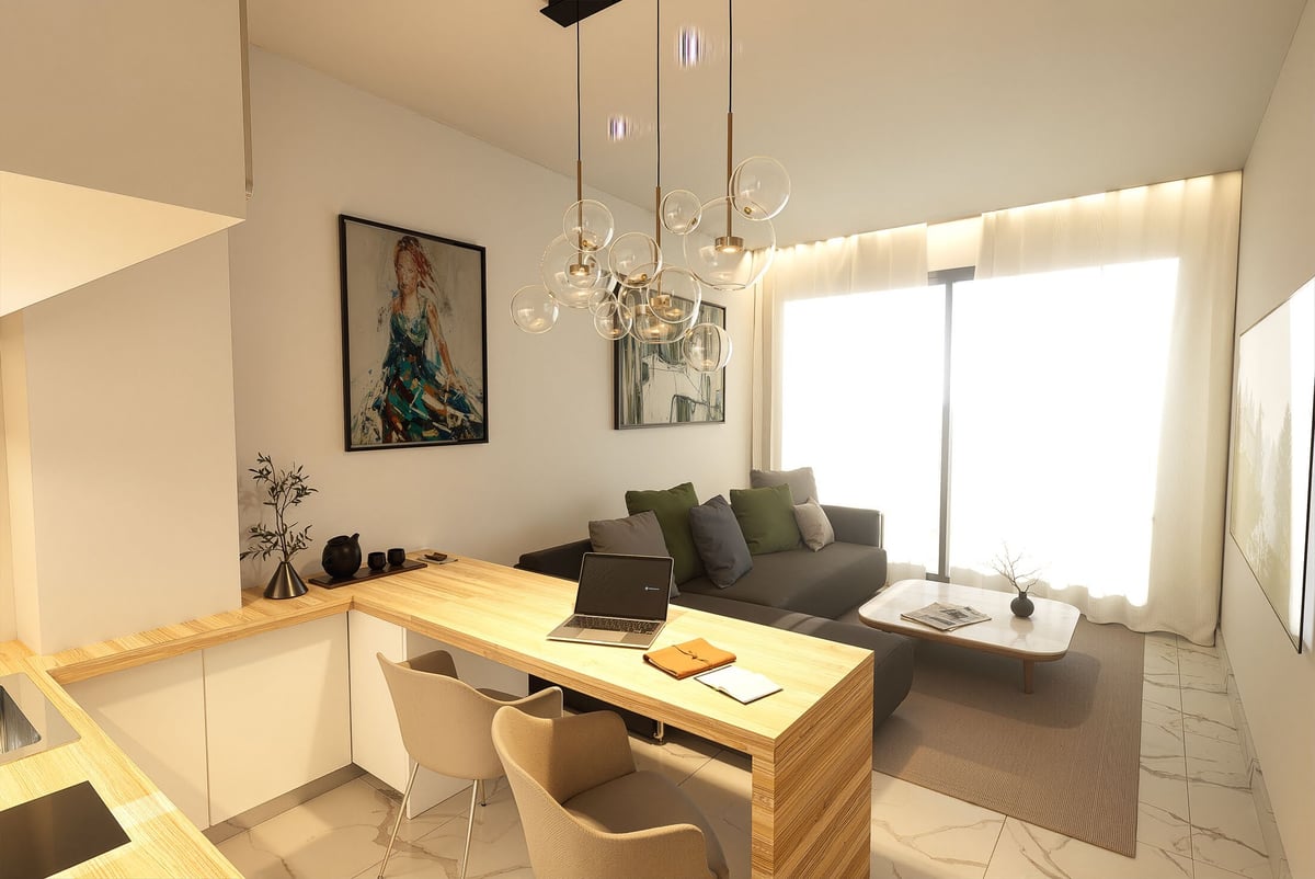 Urban Grove open-plan living and dining room with pendant lighting, dining table and floor-to-ceiling windows